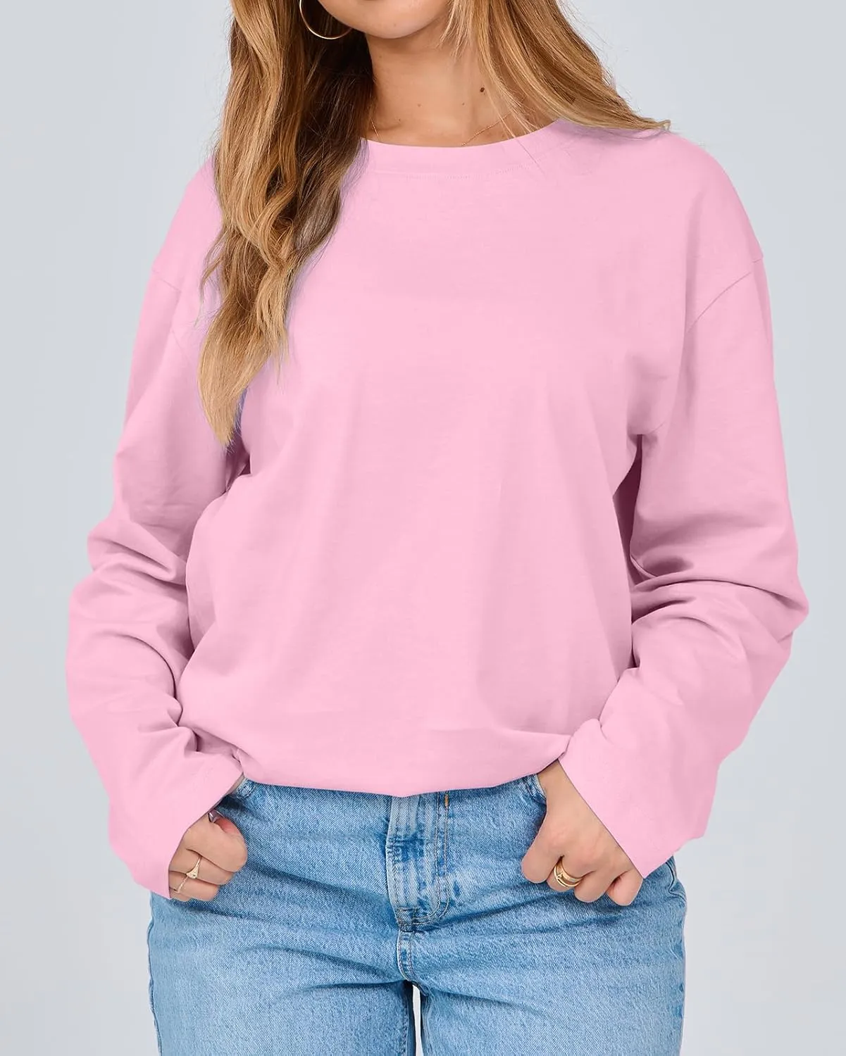 Beumissy Women's Oversized Loose Fit T Shirts Crewneck Long Sleeve Casual Basic Tee