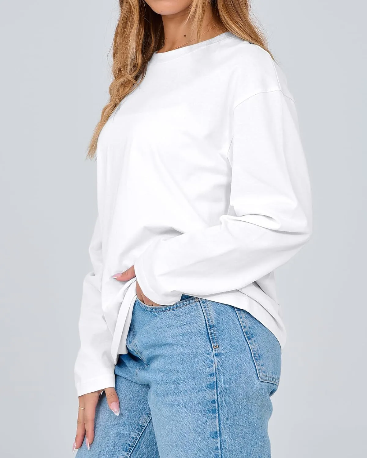 Beumissy Women's Oversized Loose Fit T Shirts Crewneck Long Sleeve Casual Basic Tee
