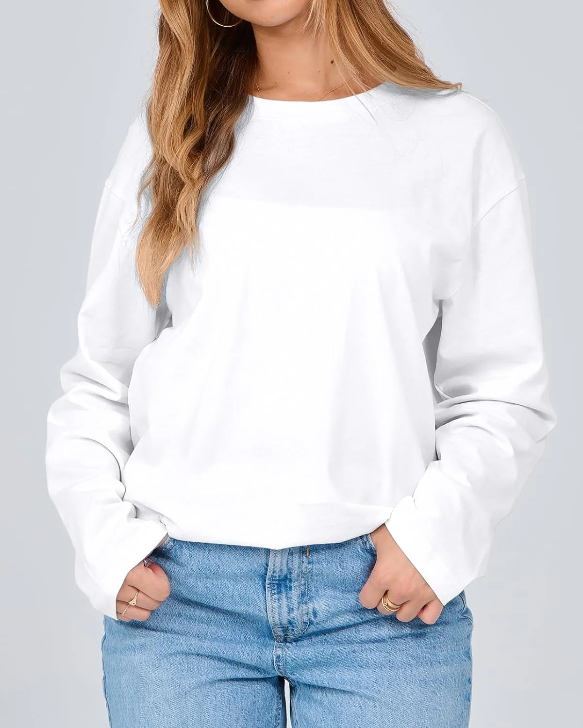 Beumissy Women's Oversized Loose Fit T Shirts Crewneck Long Sleeve Casual Basic Tee