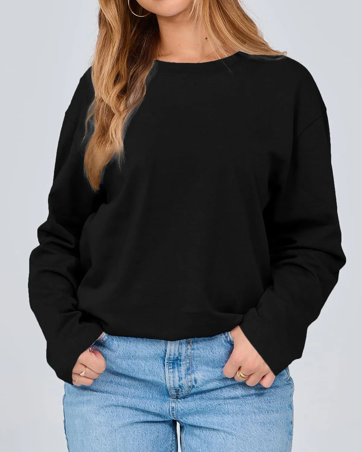 Beumissy Women's Oversized Loose Fit T Shirts Crewneck Long Sleeve Casual Basic Tee