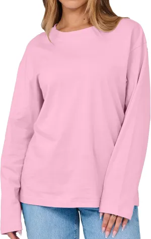 Beumissy Women's Oversized Loose Fit T Shirts Crewneck Long Sleeve Casual Basic Tee