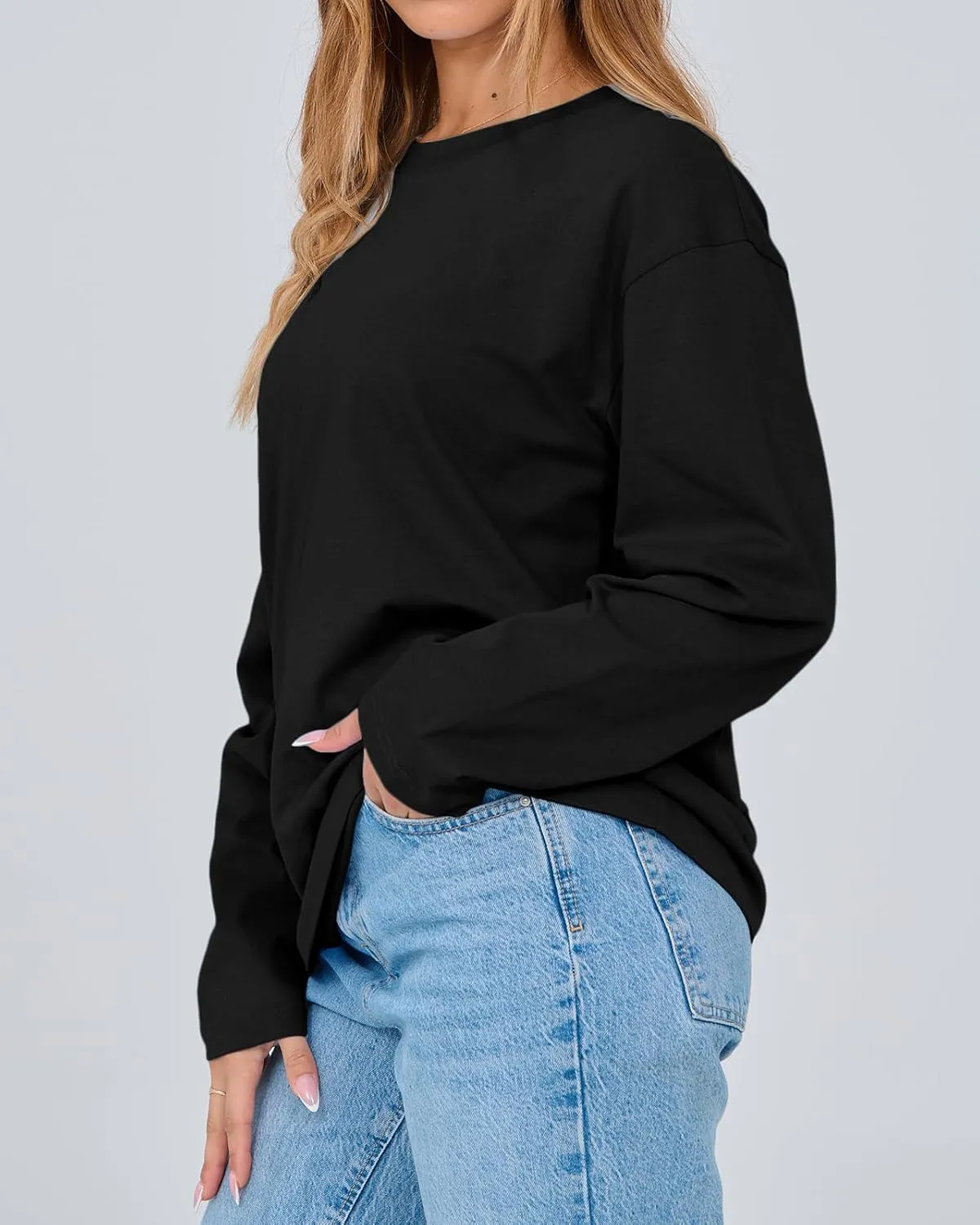 Beumissy Women's Oversized Loose Fit T Shirts Crewneck Long Sleeve Casual Basic Tee