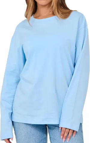 Beumissy Women's Oversized Loose Fit T Shirts Crewneck Long Sleeve Casual Basic Tee