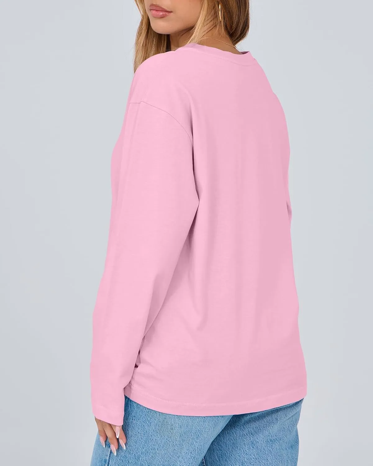 Beumissy Women's Oversized Loose Fit T Shirts Crewneck Long Sleeve Casual Basic Tee
