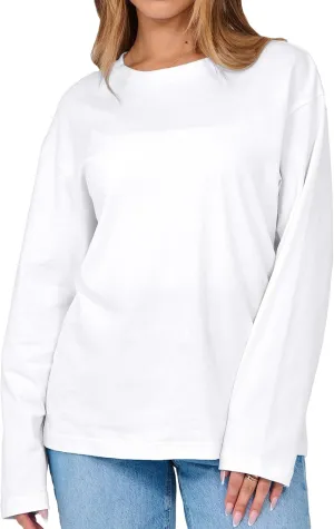 Beumissy Women's Oversized Loose Fit T Shirts Crewneck Long Sleeve Casual Basic Tee