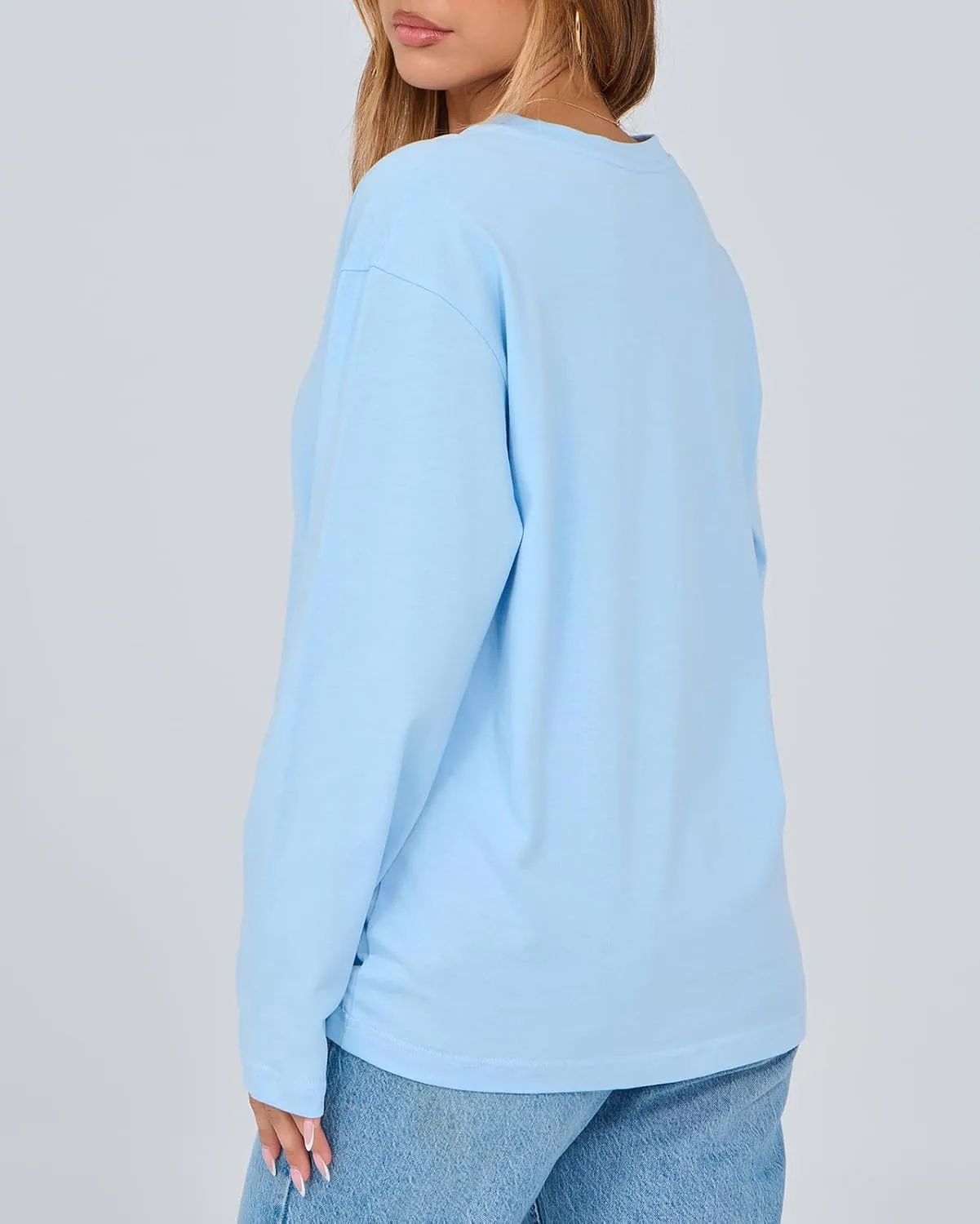 Beumissy Women's Oversized Loose Fit T Shirts Crewneck Long Sleeve Casual Basic Tee