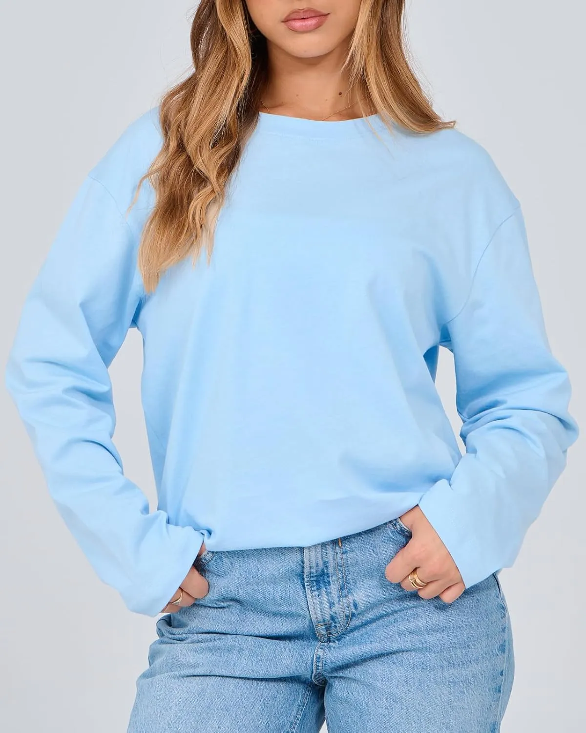 Beumissy Women's Oversized Loose Fit T Shirts Crewneck Long Sleeve Casual Basic Tee