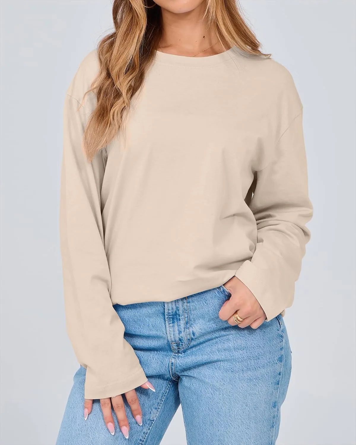 Beumissy Women's Oversized Loose Fit T Shirts Crewneck Long Sleeve Casual Basic Tee