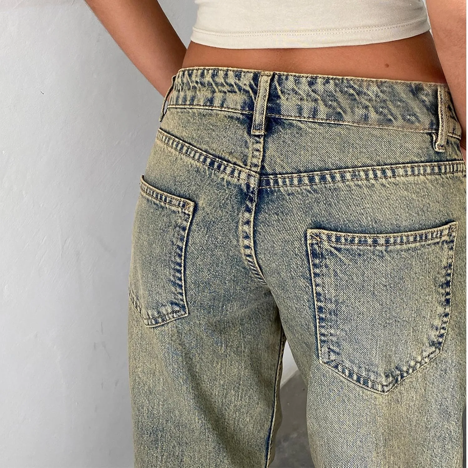 Bidobibo Jeans for Women Trendy Bootcut High Waisted Stretchy Straight Leg Jeans Buttoned Loose Denim Pants Wide Leg Trousers