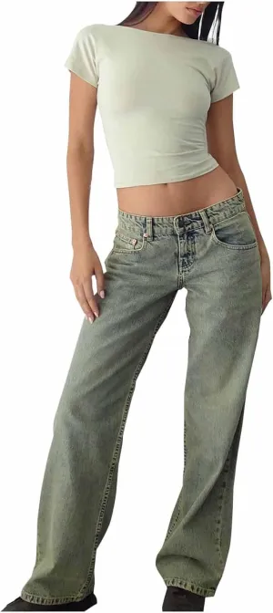Bidobibo Jeans for Women Trendy Bootcut High Waisted Stretchy Straight Leg Jeans Buttoned Loose Denim Pants Wide Leg Trousers