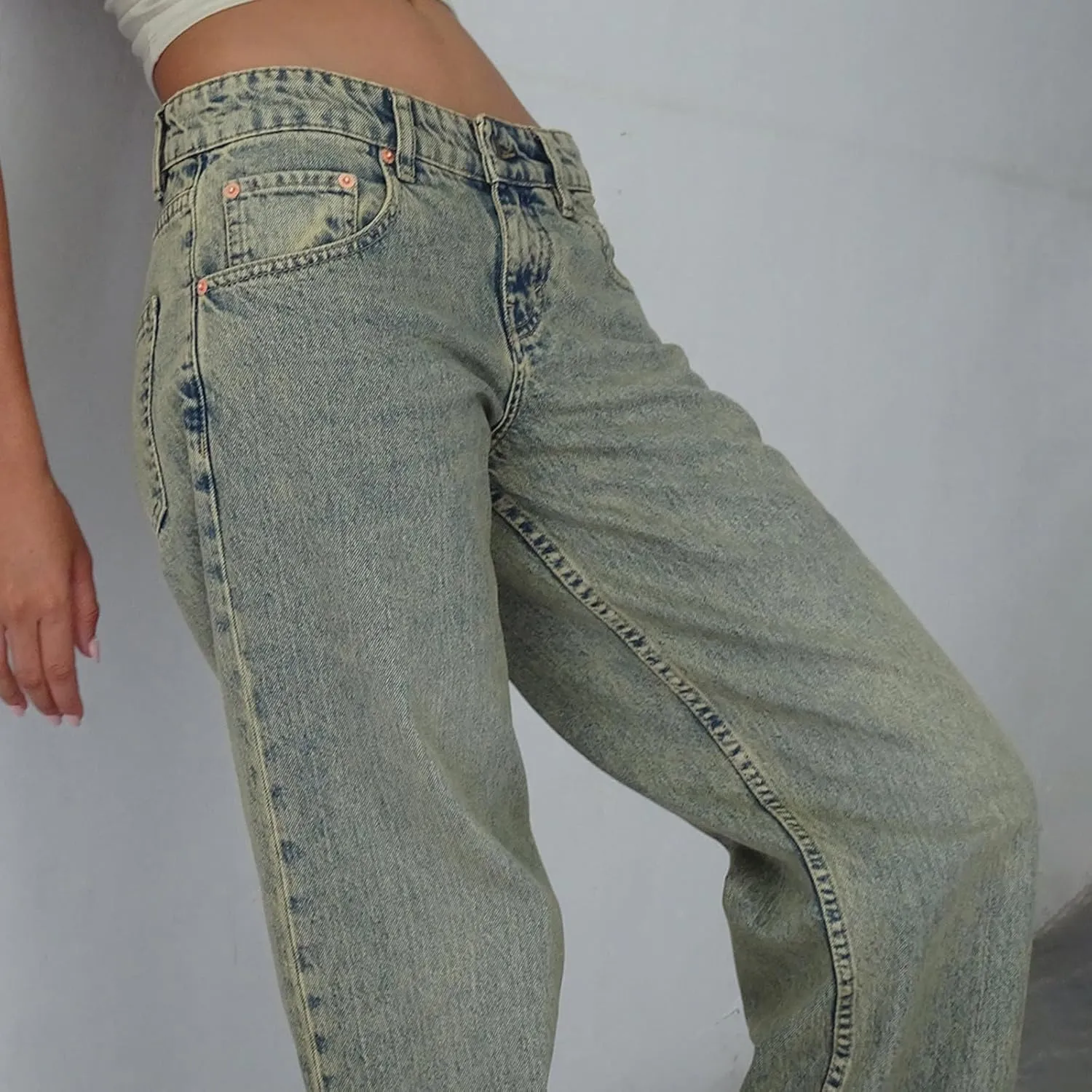 Bidobibo Jeans for Women Trendy Bootcut High Waisted Stretchy Straight Leg Jeans Buttoned Loose Denim Pants Wide Leg Trousers