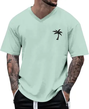 Big and Tall Men's Graphic Tee Tops Hawaii Coconut Printed V Neck Short Sleeve Casual Summer T Shirts Regular Fit