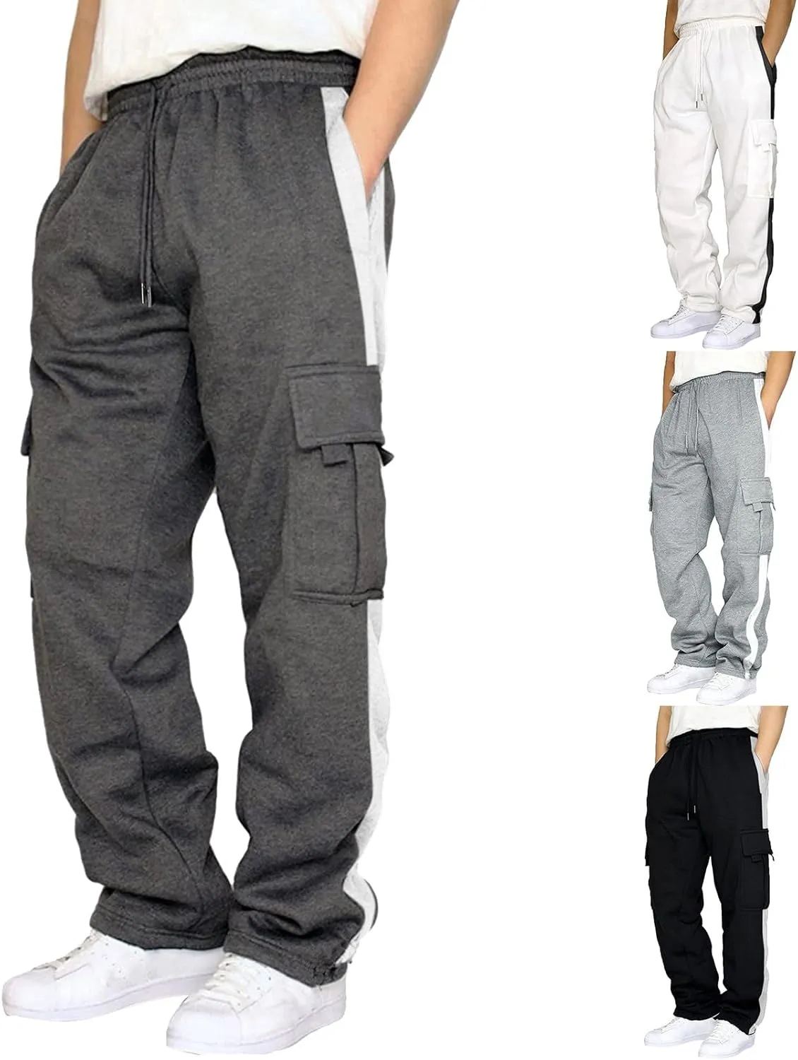Big and Tall Mens Sweatpants Mens Oversized Cargo Sweatpants Elastic Waist Joggers Baggy Drawstring Sweatpants