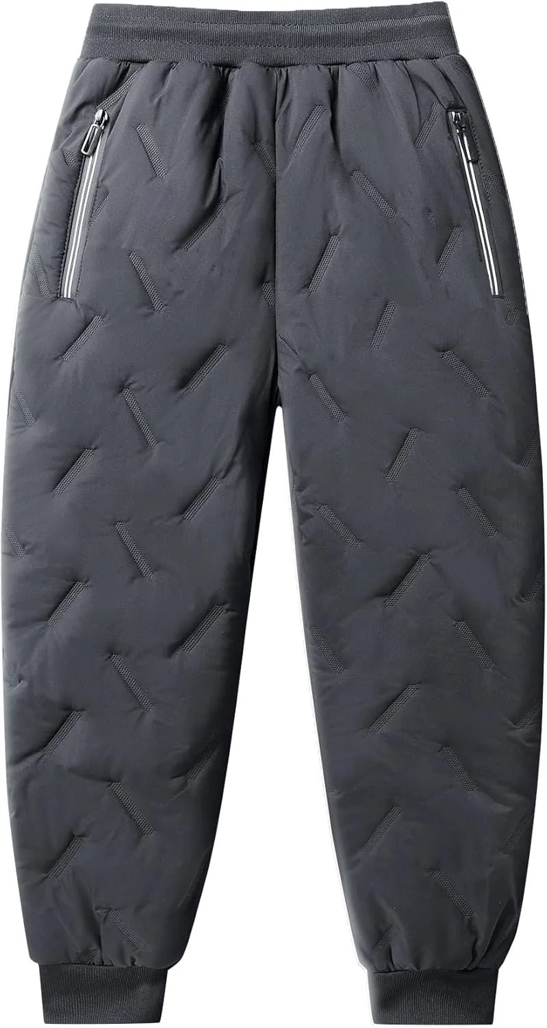 Boys Waterproof Snow Pants Winter Fleece Lined Hiking Pants Drawstring Joggers