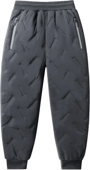 Boys Waterproof Snow Pants Winter Fleece Lined Hiking Pants Drawstring Joggers