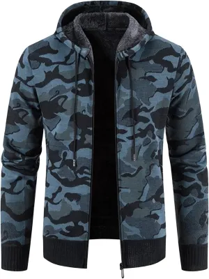 Camo Hoodies for Men Sherpa Fleece Lined Hooded Jacket Zip Up Cardigan Sweatshirt Heavyweight Winter Coat with Pockets