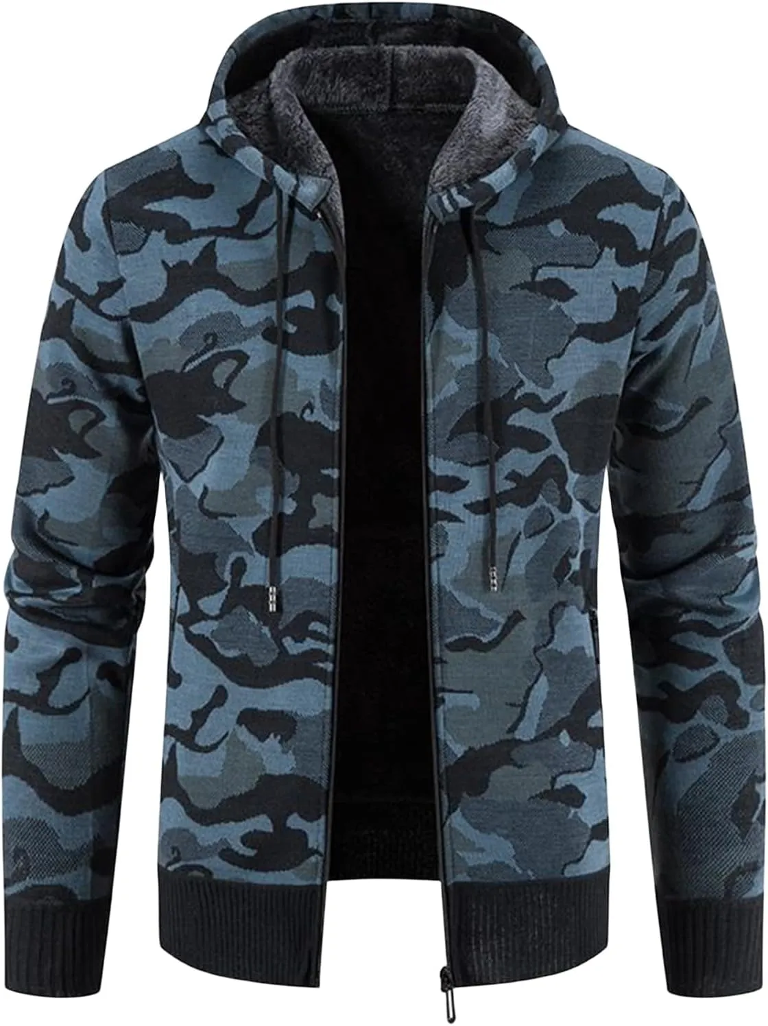 Camo Hoodies for Men Sherpa Fleece Lined Hooded Jacket Zip Up Cardigan Sweatshirt Heavyweight Winter Coat with Pockets