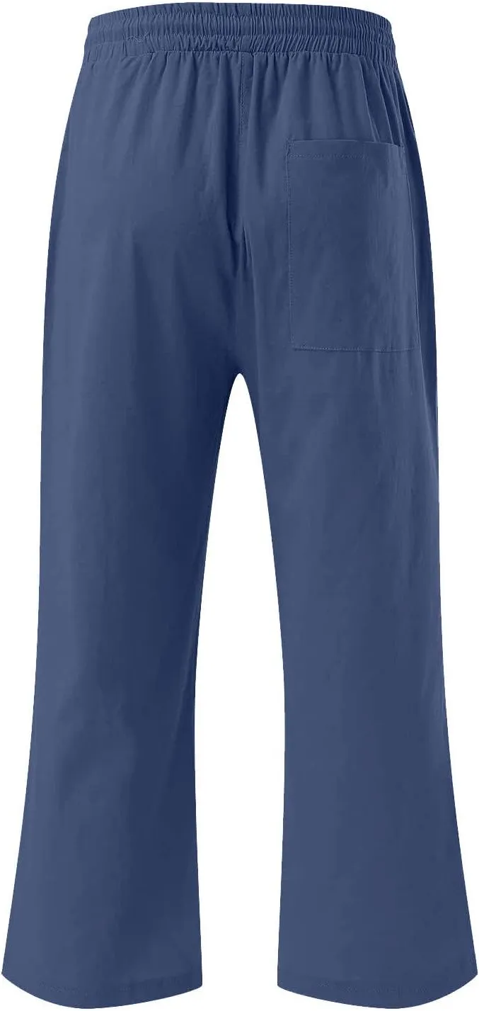 Capris Pants for Women 2024 Summer Casual Stretch Cotton Linen Capri Pant Drawstring Cropped High Waisted Trousers