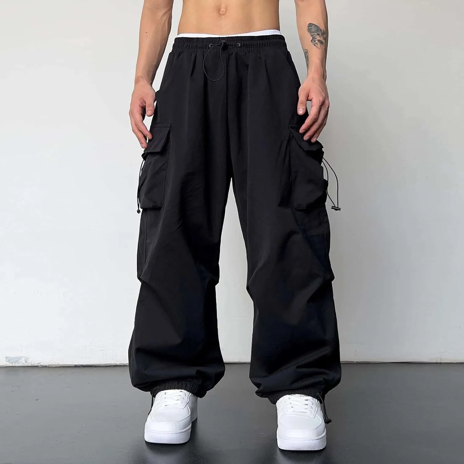 Cargo Combat Pant for Men Casual Work Pant Elastic Waist Cotton Joggers Multi Pockets