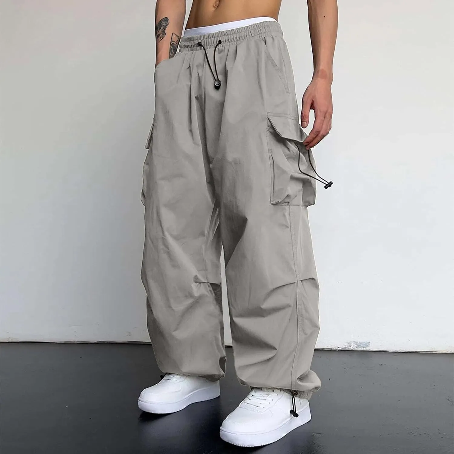 Cargo Combat Pant for Men Casual Work Pant Elastic Waist Cotton Joggers Multi Pockets