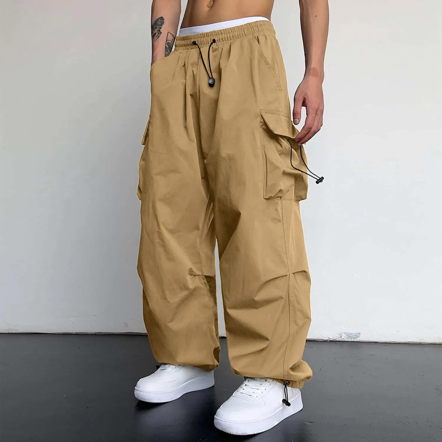 Cargo Combat Pant for Men Casual Work Pant Elastic Waist Cotton Joggers Multi Pockets