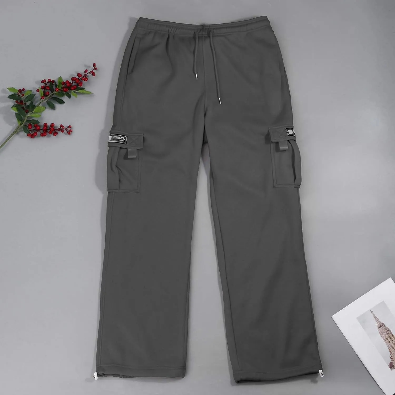 Cargo Pants for Men Baggy Plus Size Drawstring Waist Relaxed Fit Sweatpants Casual Golf Joggers with Pockets