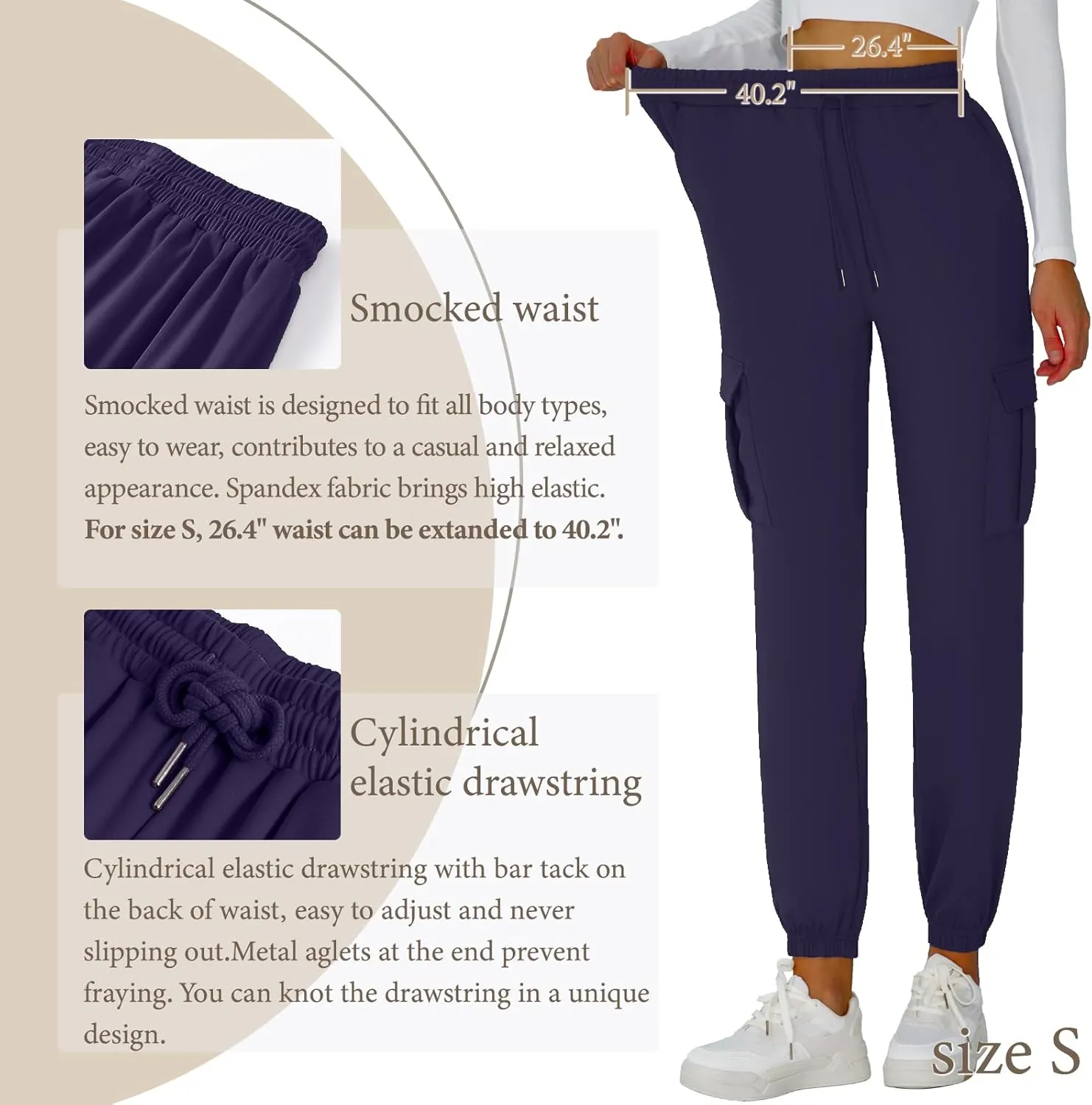 Cargo Pants Women Stretchy Sweatpants Elastic Waist Joggers with Pockets Baggy Hiking Pants Soft Athletic Pants