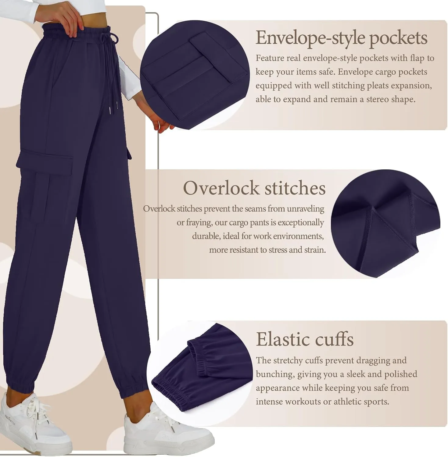 Cargo Pants Women Stretchy Sweatpants Elastic Waist Joggers with Pockets Baggy Hiking Pants Soft Athletic Pants