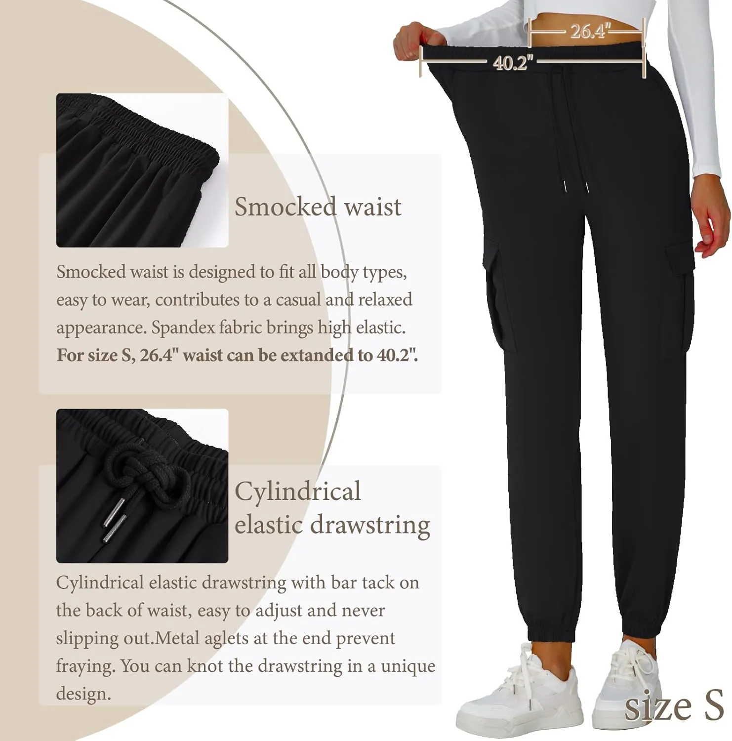 Cargo Pants Women Stretchy Sweatpants Elastic Waist Joggers with Pockets Baggy Hiking Pants Soft Athletic Pants