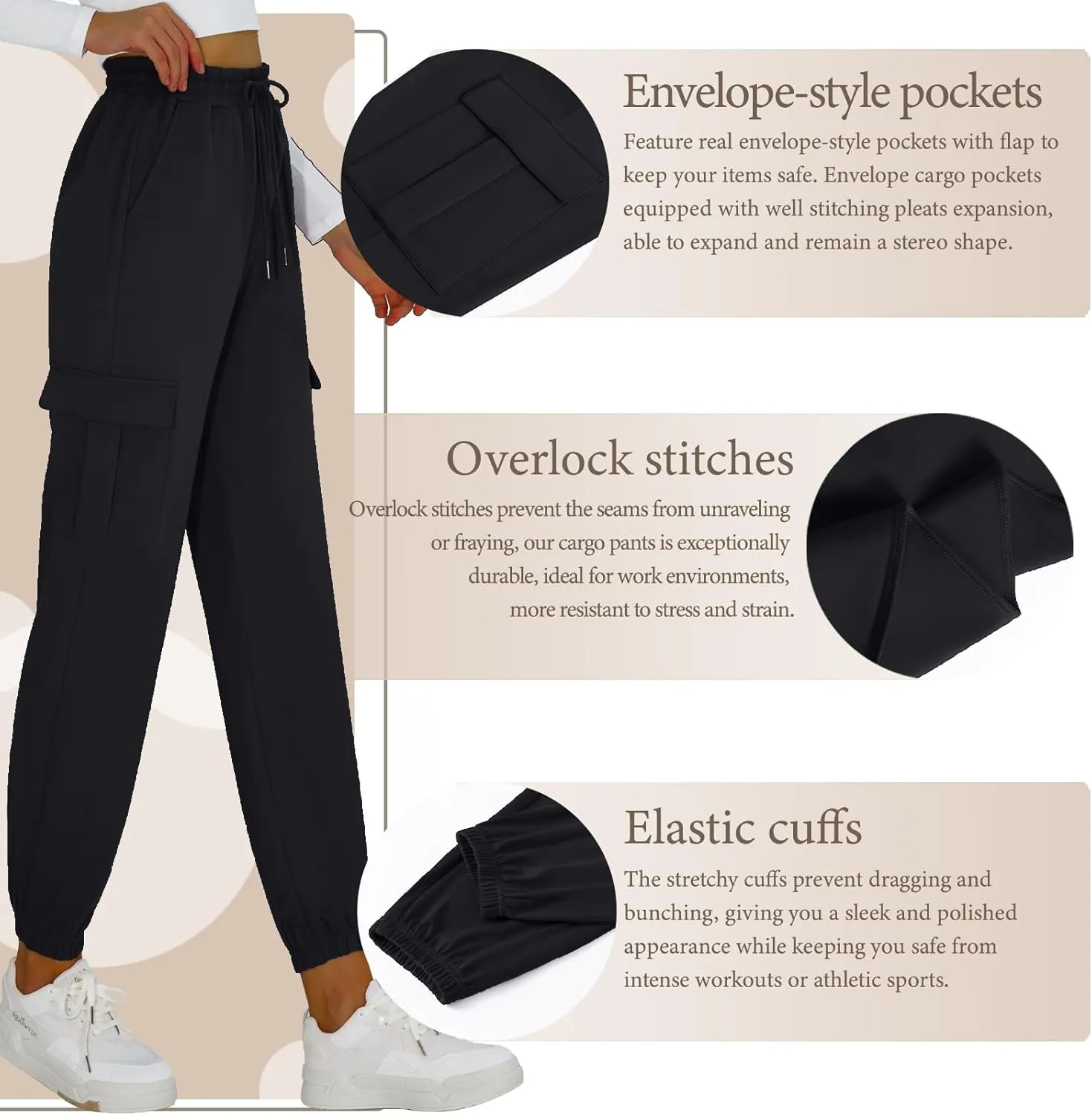 Cargo Pants Women Stretchy Sweatpants Elastic Waist Joggers with Pockets Baggy Hiking Pants Soft Athletic Pants
