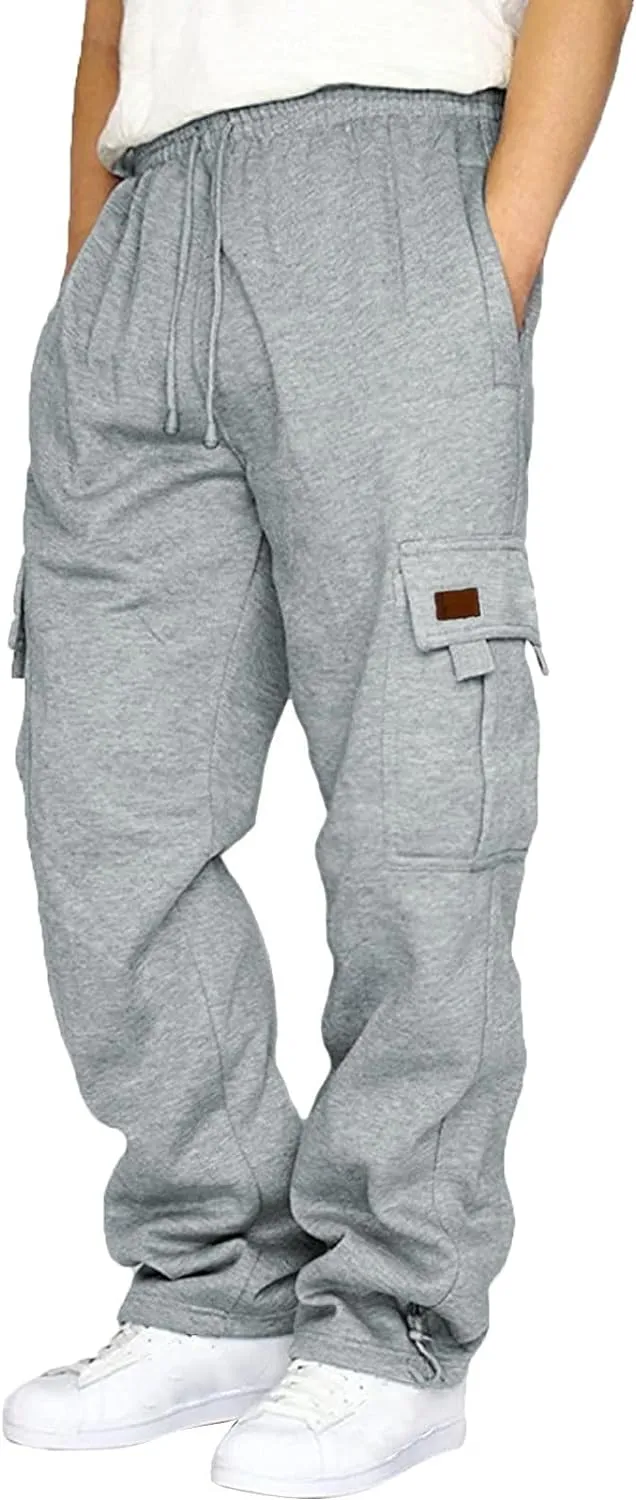 Cargo Sweatpants for Teen Boys 16-18 Mens Heavyweight Cargo Fleece Sweatpants Relaxed Fit Joggers with Pockets Sweat Pants