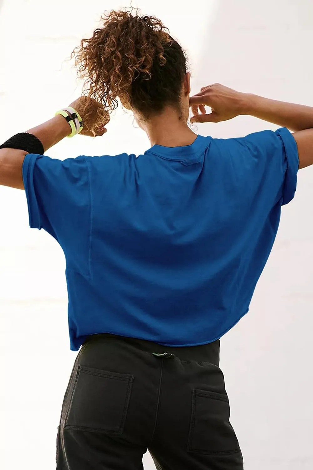 Carpetcom Oversized Workout Shirts for Women Short Sleeve Drop Shoulder Casual Crop Tops Baggy Gym Yoga Athletic Tee