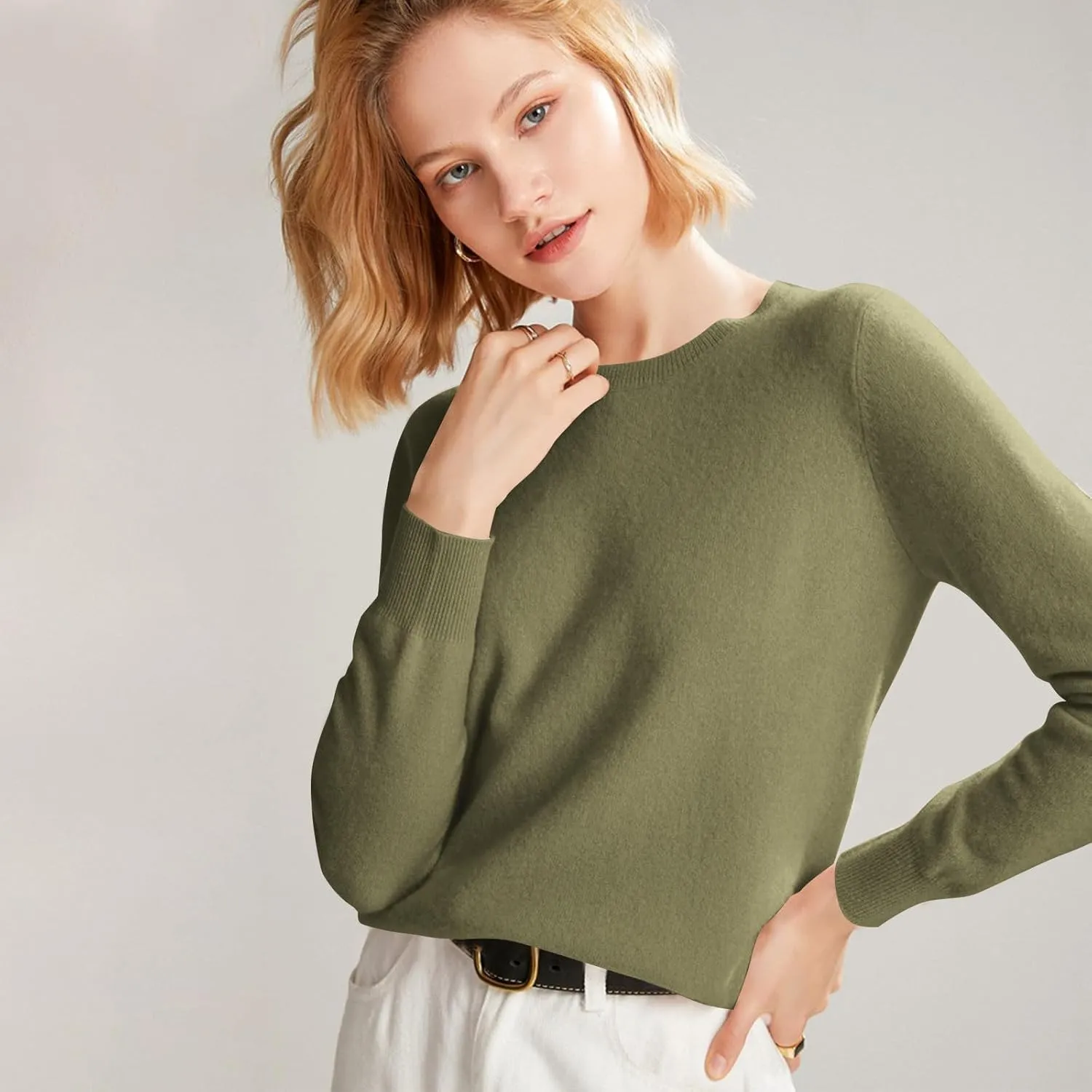 Cashmere Sweaters for Women Long Sleeve Loose Pullover Crew Neck Sweaters Tops Solid Lightweight Wool Knit Sweaters