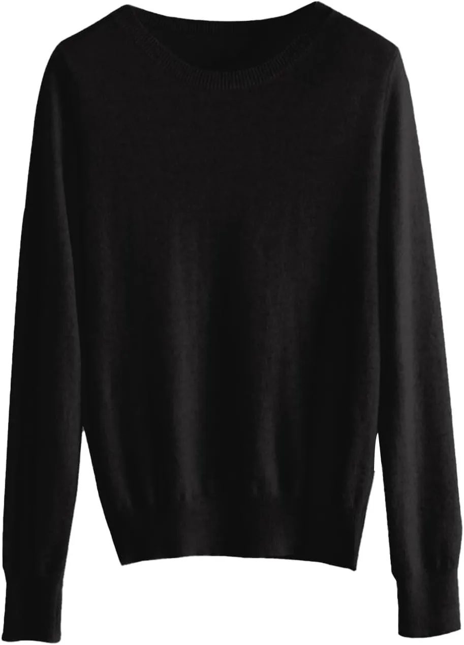Cashmere Sweaters for Women Long Sleeve Loose Pullover Crew Neck Sweaters Tops Solid Lightweight Wool Knit Sweaters