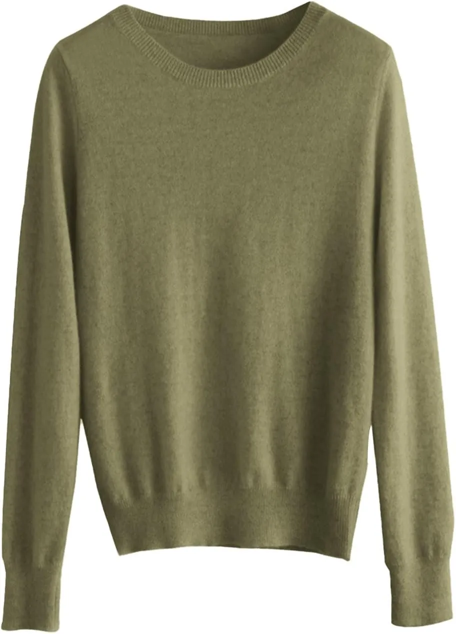 Cashmere Sweaters for Women Long Sleeve Loose Pullover Crew Neck Sweaters Tops Solid Lightweight Wool Knit Sweaters