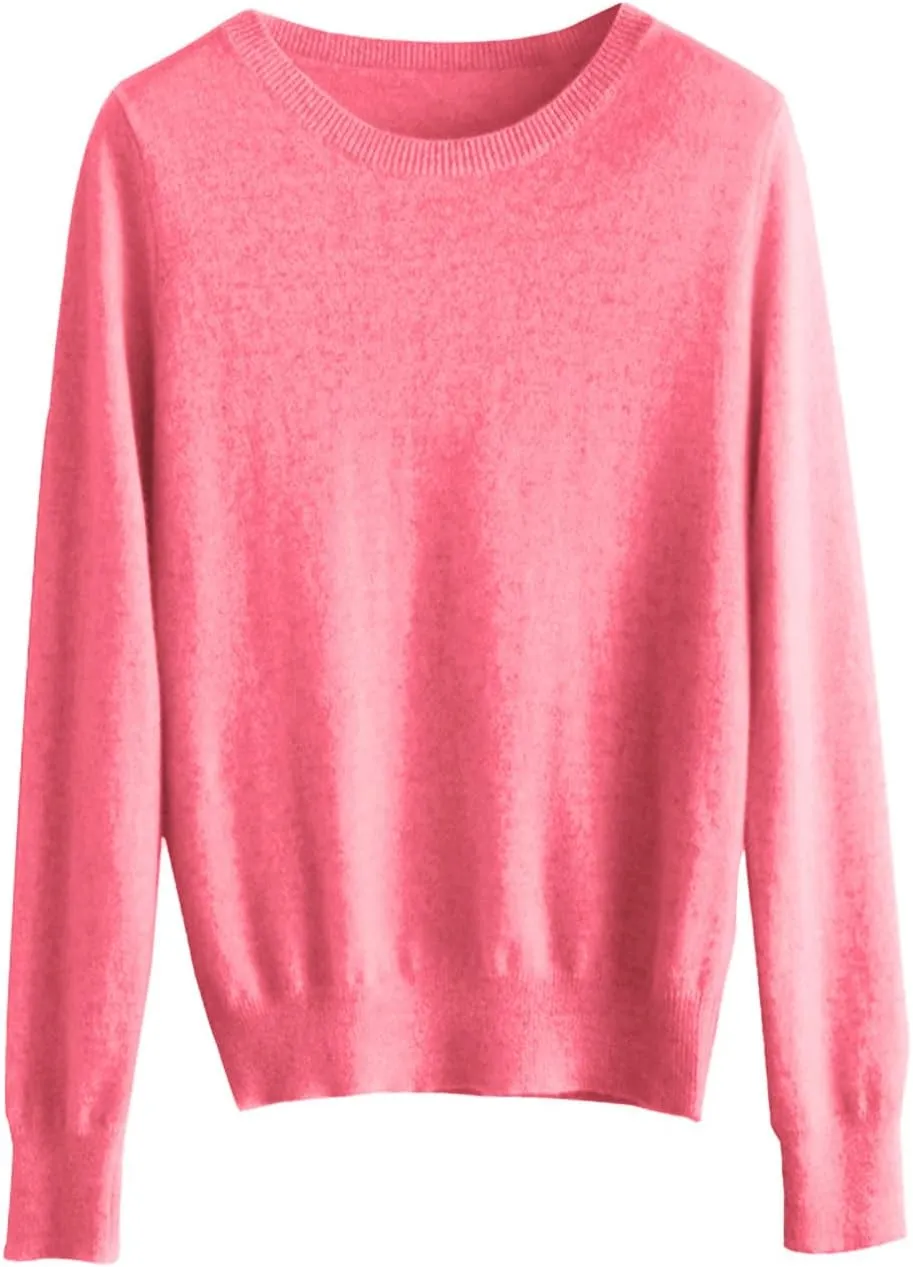 Cashmere Sweaters for Women Long Sleeve Loose Pullover Crew Neck Sweaters Tops Solid Lightweight Wool Knit Sweaters