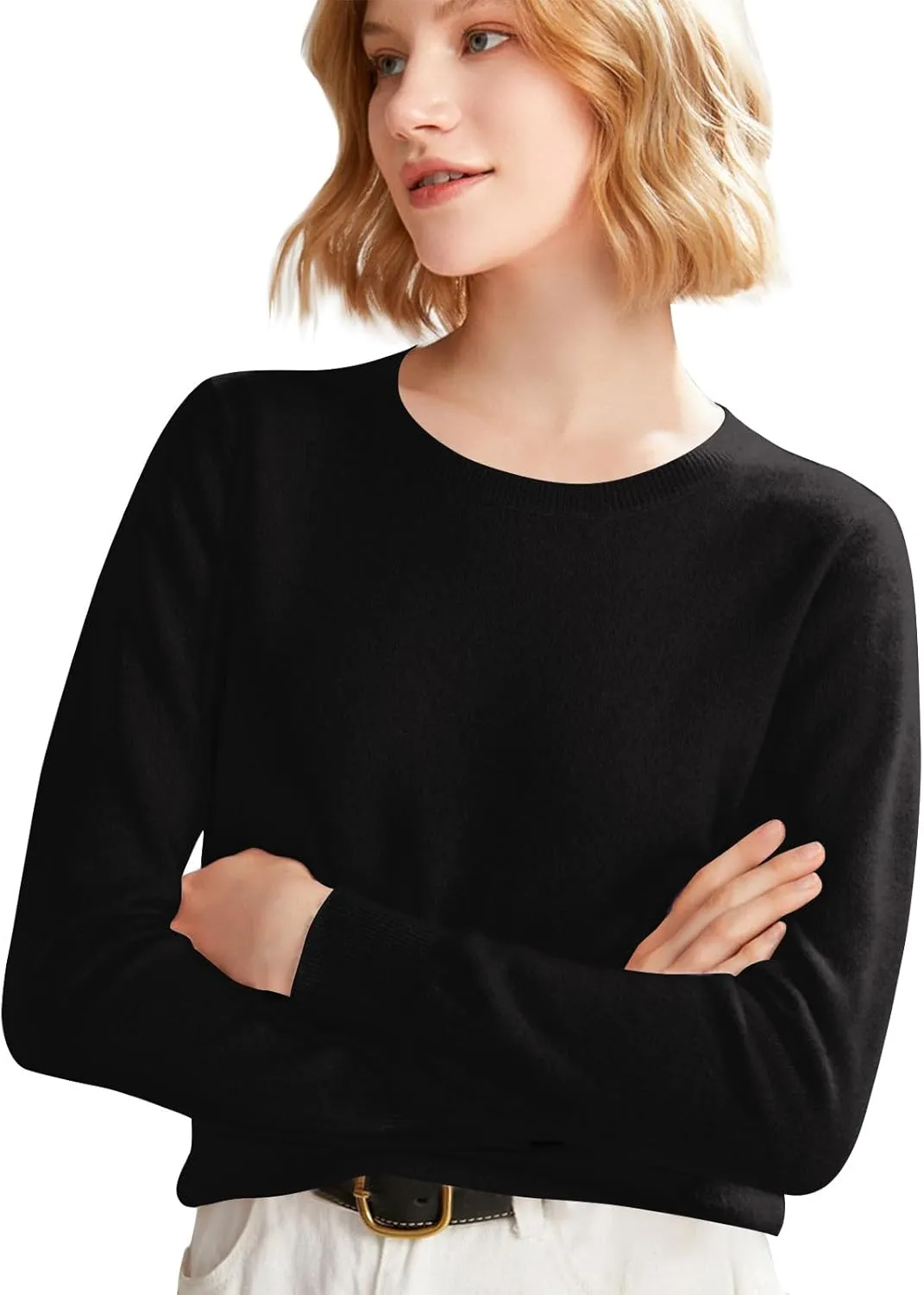 Cashmere Sweaters for Women Long Sleeve Loose Pullover Crew Neck Sweaters Tops Solid Lightweight Wool Knit Sweaters