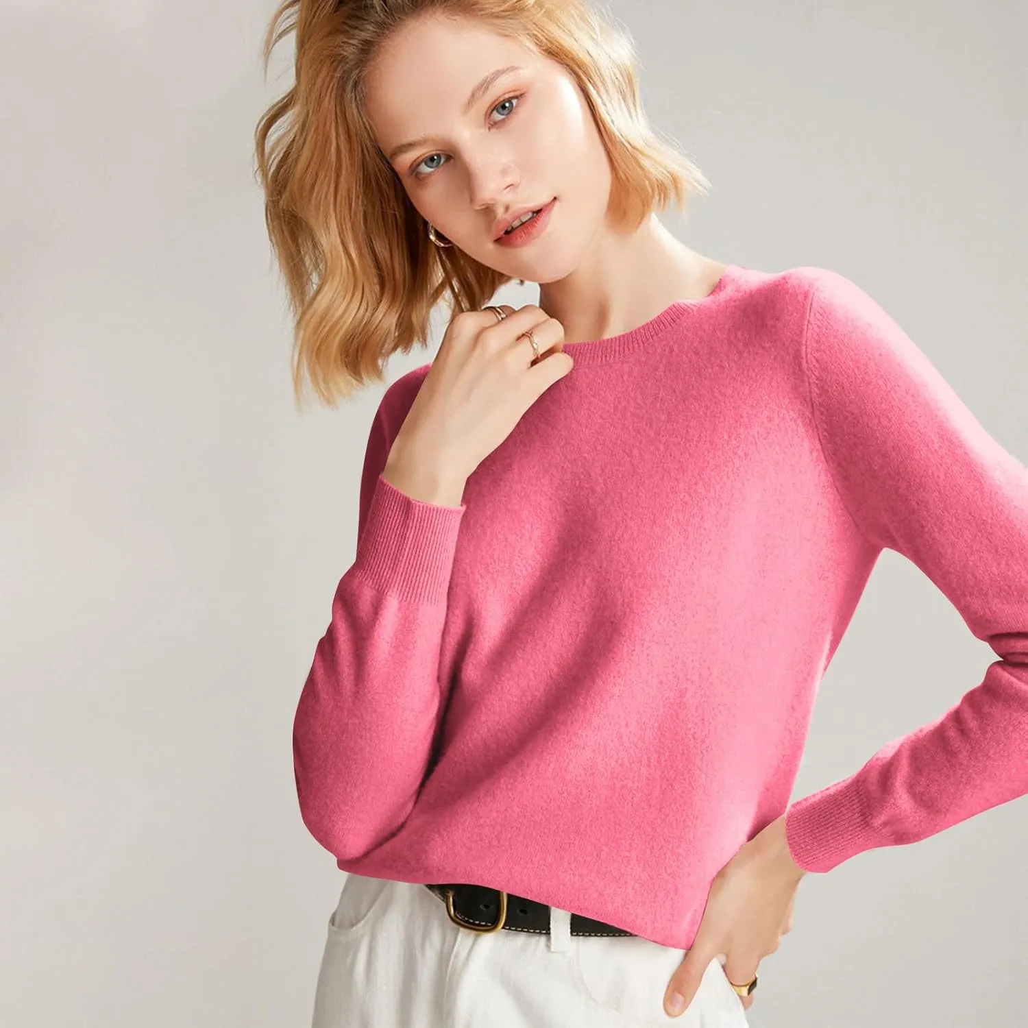 Cashmere Sweaters for Women Long Sleeve Loose Pullover Crew Neck Sweaters Tops Solid Lightweight Wool Knit Sweaters