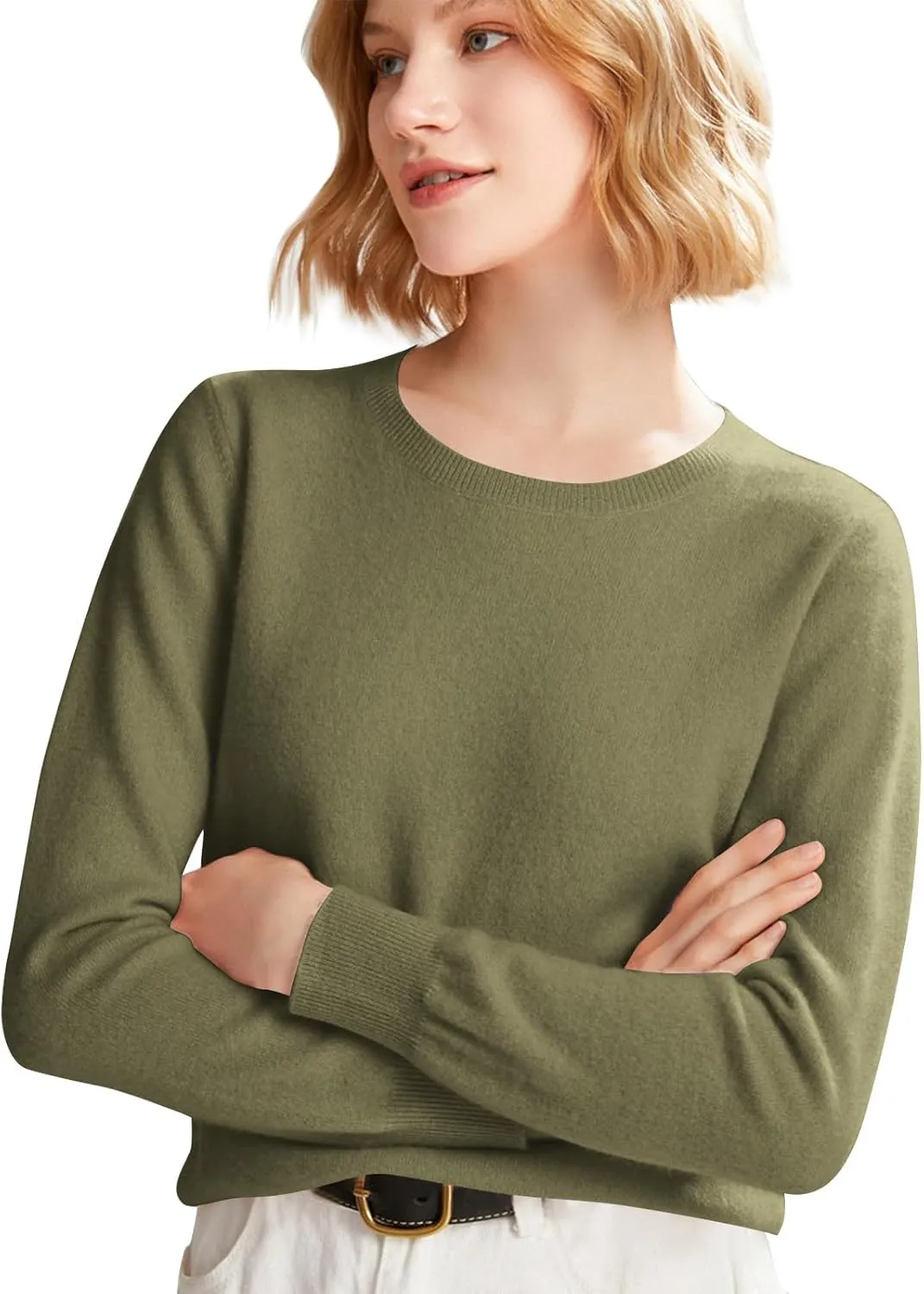 Cashmere Sweaters for Women Long Sleeve Loose Pullover Crew Neck Sweaters Tops Solid Lightweight Wool Knit Sweaters