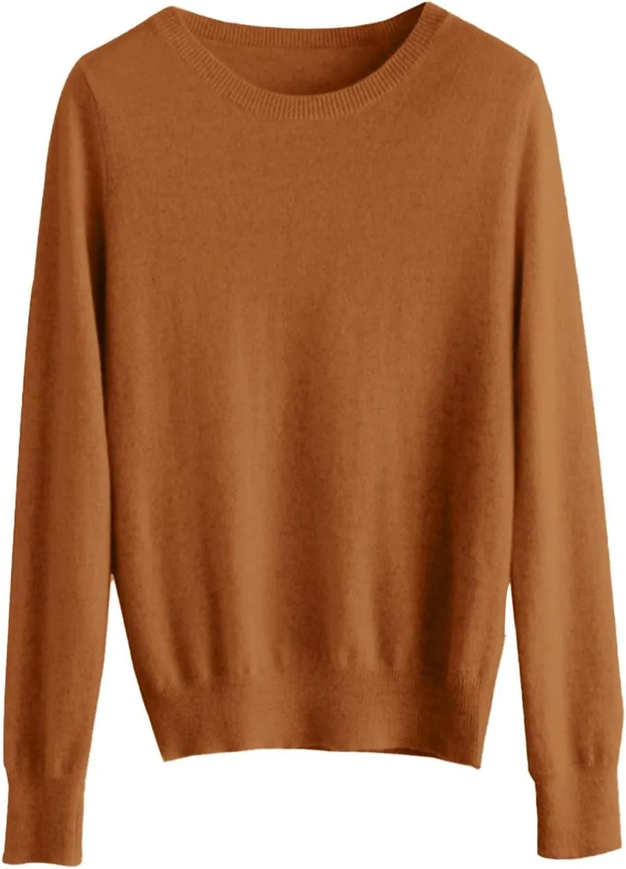 Cashmere Sweaters for Women Long Sleeve Loose Pullover Crew Neck Sweaters Tops Solid Lightweight Wool Knit Sweaters