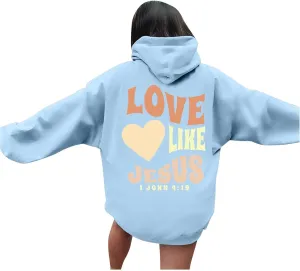 Christian Oversized Hoodie for Women Trust in The Lord Letter Print Pullover Tops with Pocket Long Sleeve Trendy Clothes