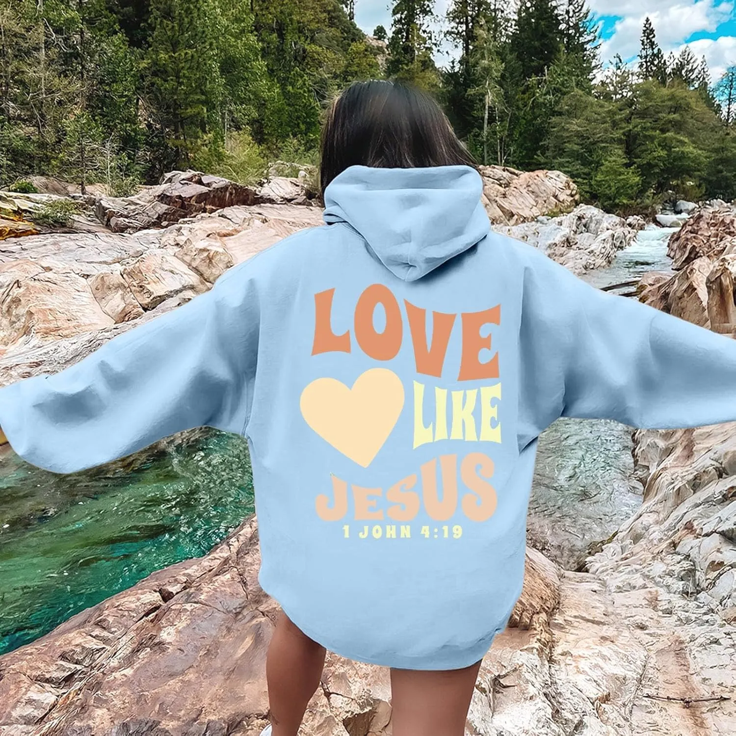 Christian Oversized Hoodie for Women Trust in The Lord Letter Print Pullover Tops with Pocket Long Sleeve Trendy Clothes
