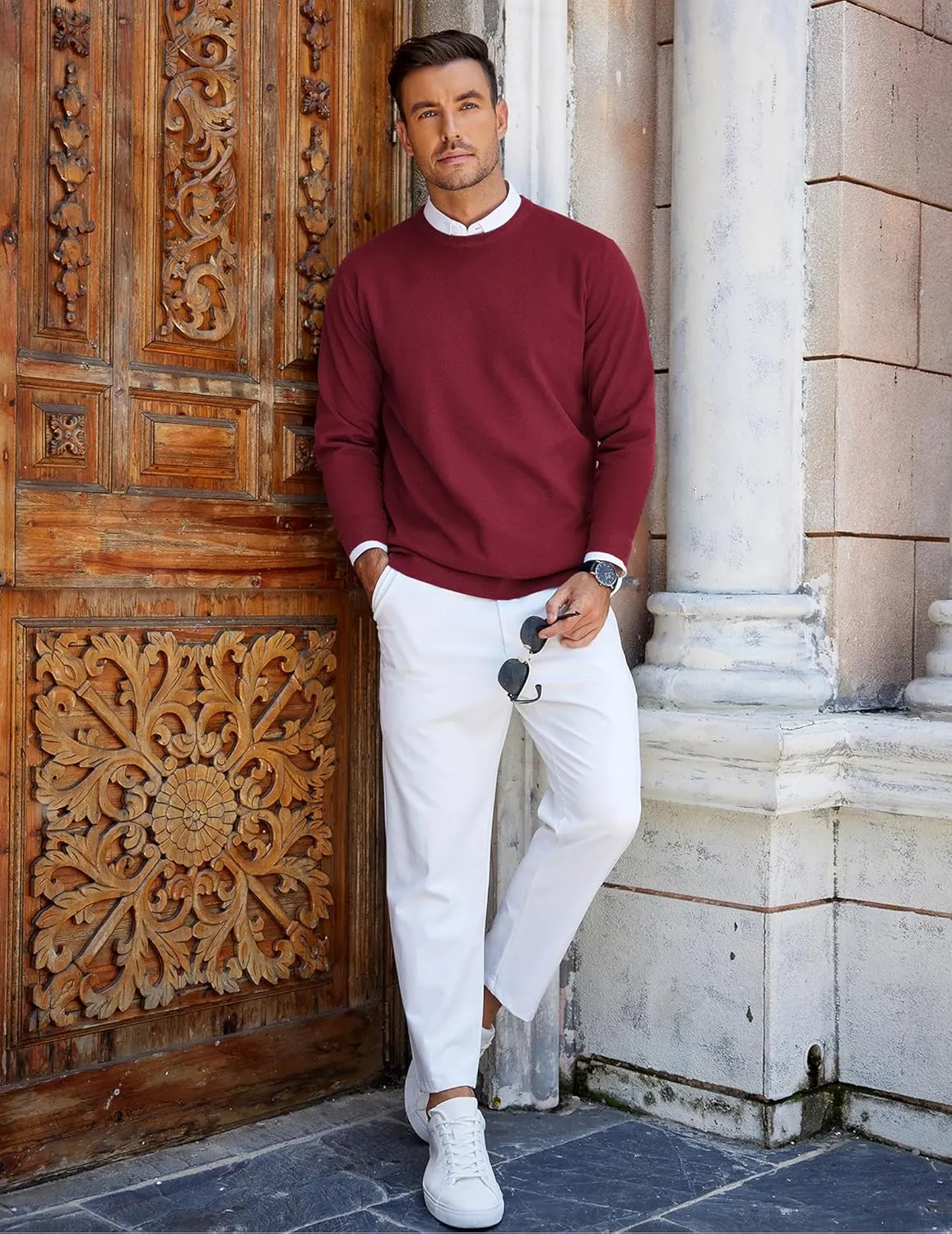 COOFANDY Mens Crew Neck Sweaters Long Sleeve Lightweight Knit Dress Pullover Sweaters