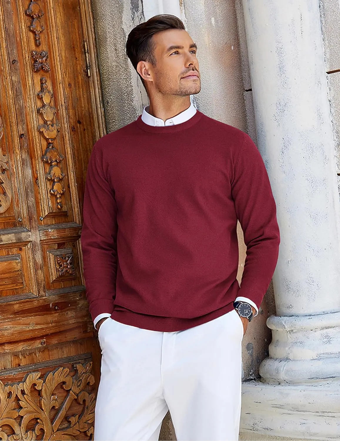 COOFANDY Mens Crew Neck Sweaters Long Sleeve Lightweight Knit Dress Pullover Sweaters