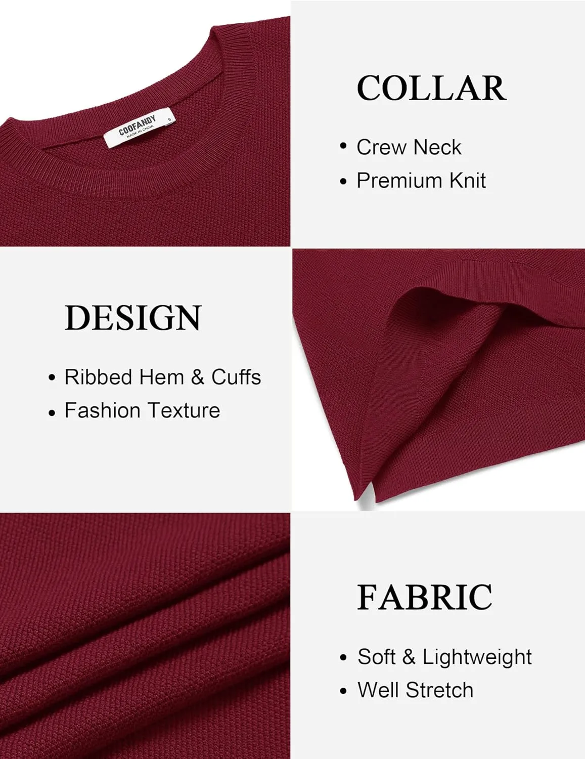 COOFANDY Mens Crew Neck Sweaters Long Sleeve Lightweight Knit Dress Pullover Sweaters