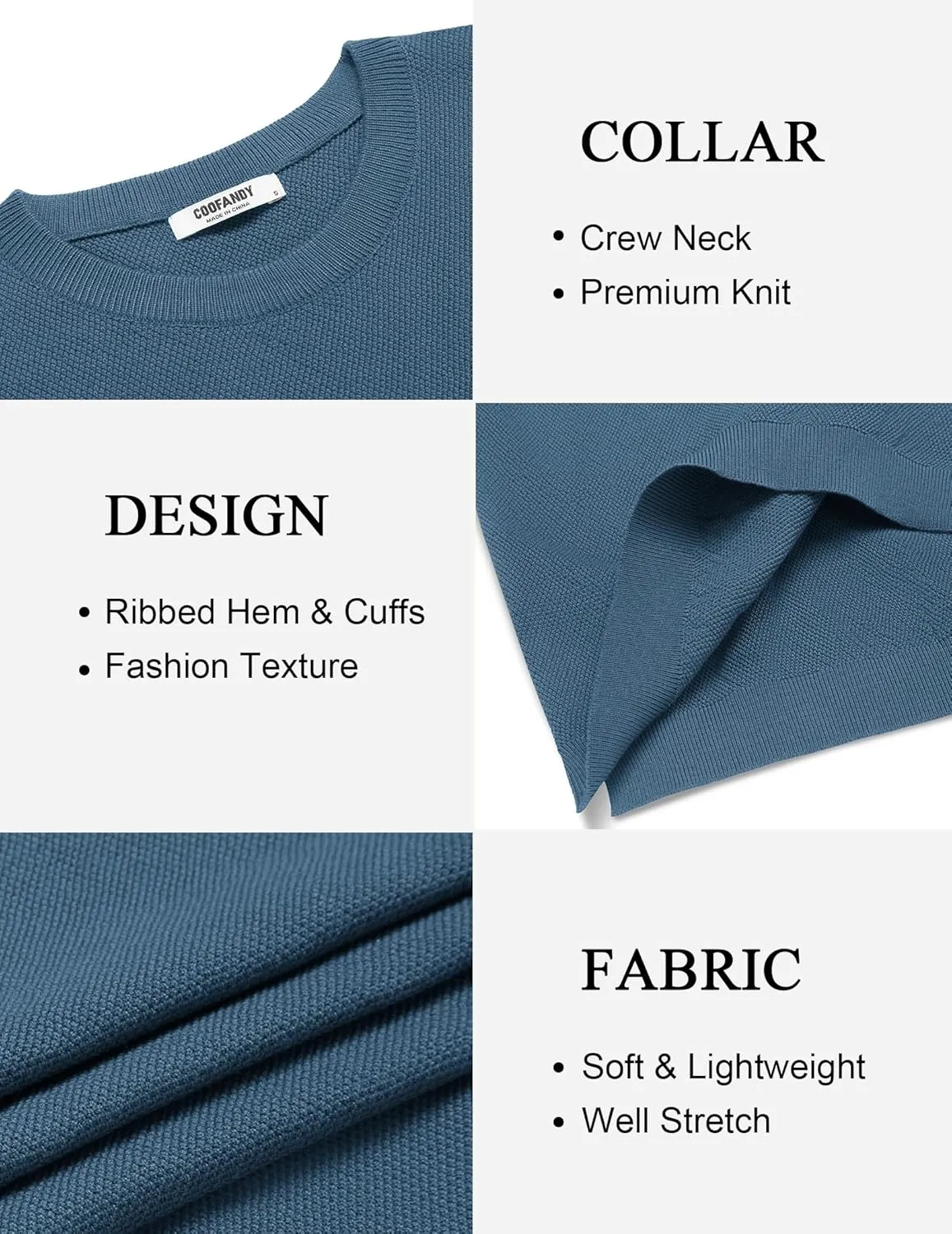 COOFANDY Mens Crew Neck Sweaters Long Sleeve Lightweight Knit Dress Pullover Sweaters