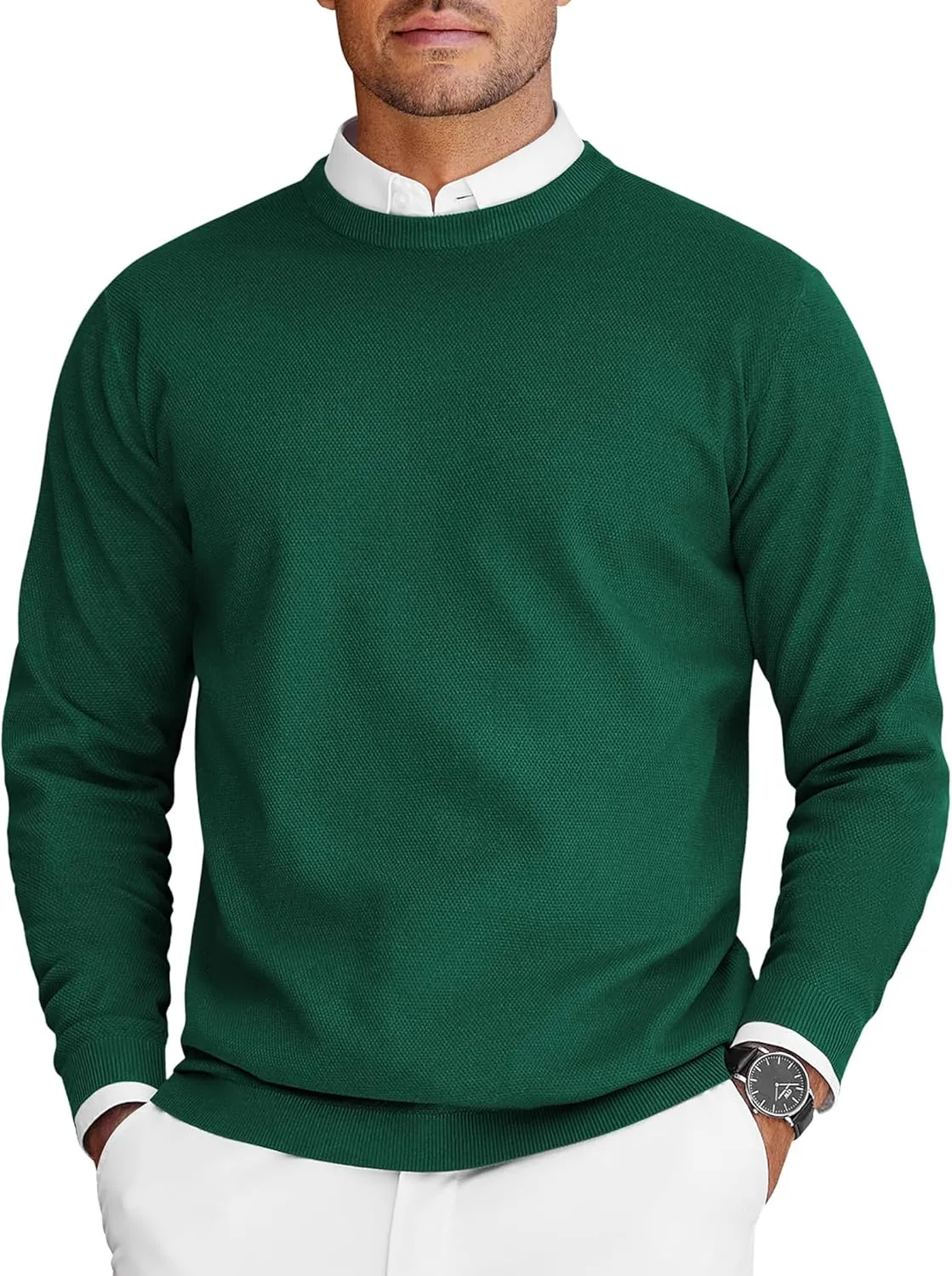 COOFANDY Mens Crew Neck Sweaters Long Sleeve Lightweight Knit Dress Pullover Sweaters