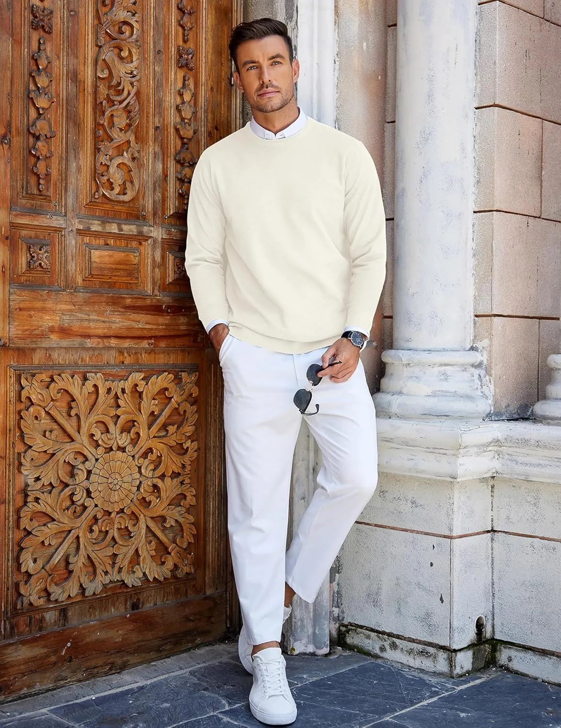 COOFANDY Mens Crew Neck Sweaters Long Sleeve Lightweight Knit Dress Pullover Sweaters