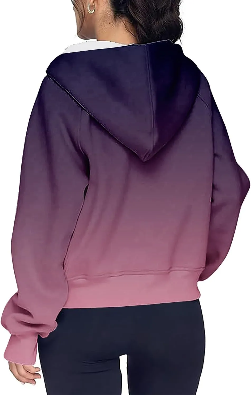 Cropped Hoodie Women Zip Pullover Thumb Hole Fall Hoodies Comfy Solid Long Sleeve Shirts Winter Clothes With Pockets