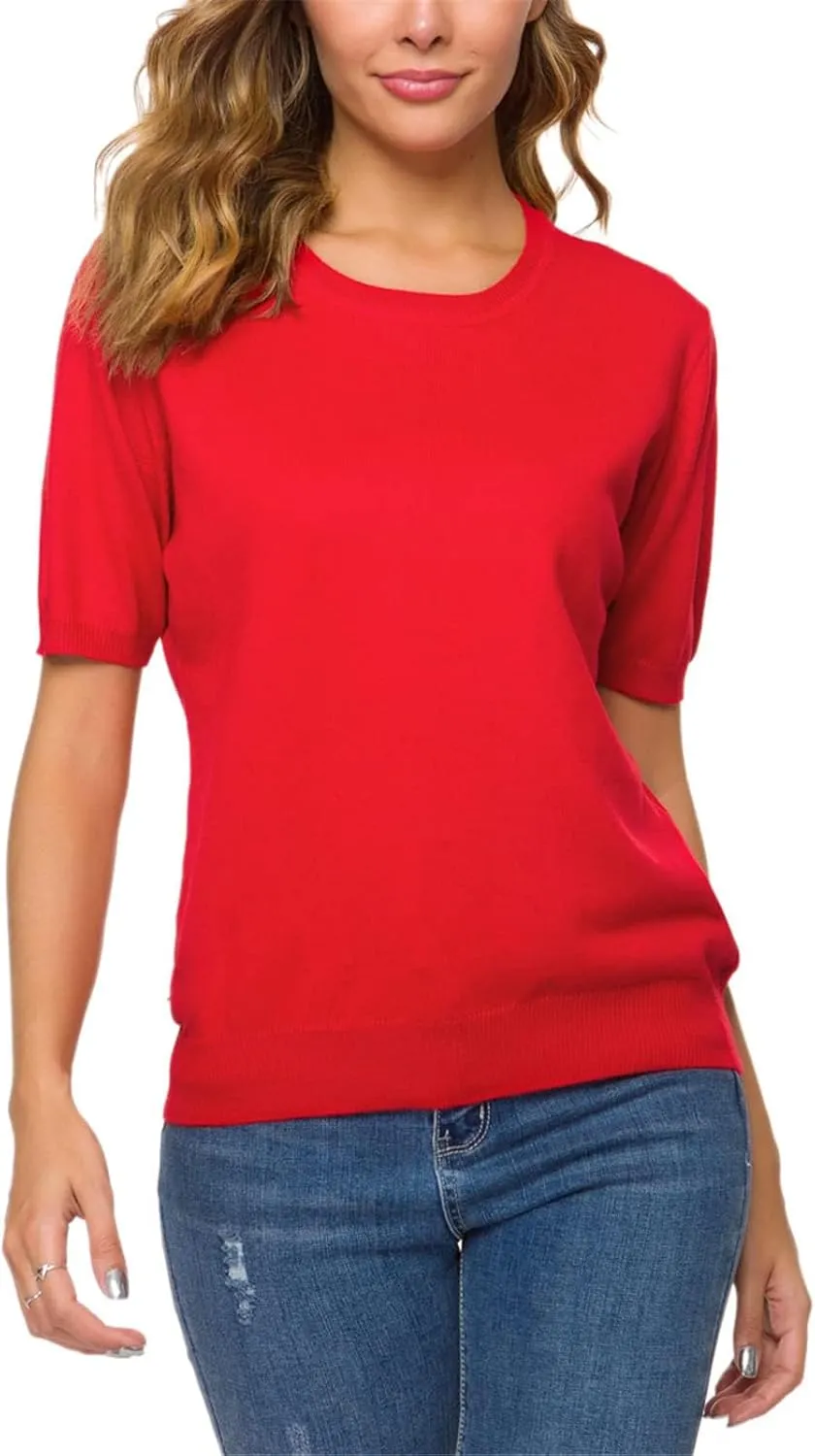 DAIMIDY Women's Short Sleeve Crew Neck Sweaters Lightweight Summer Sweater Casual Knit Pullover Tops